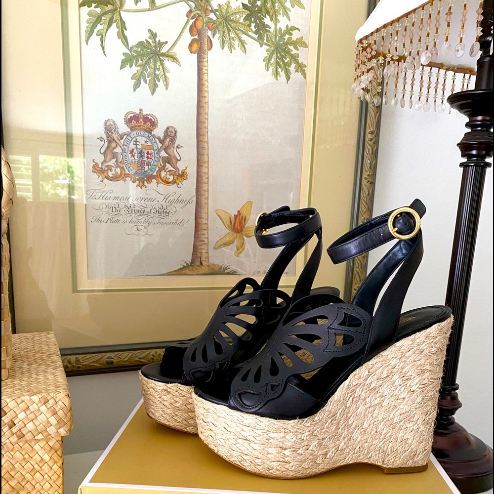 NWOT Michael Kors Leather & raffia wedge sandals